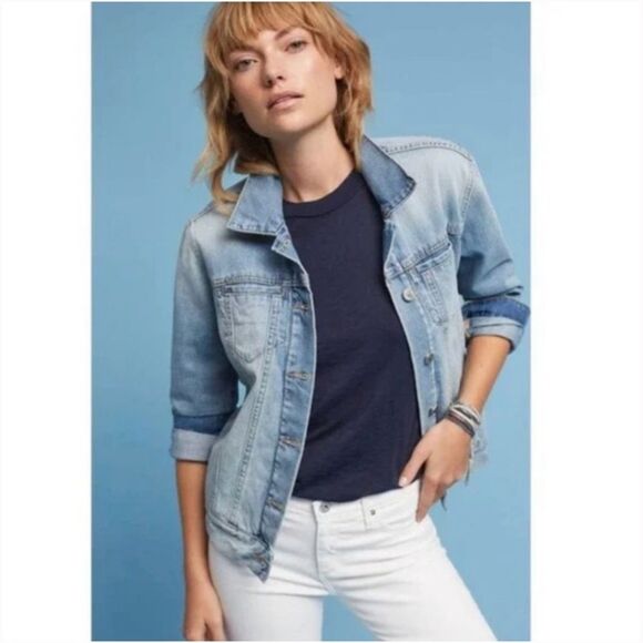 Anthropologie Pilcro & The Letterpress Light Wash Distressed Denim Jacket Small - Picture 1 of 14